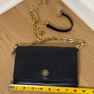 Tory Burch Black Clutch with Removable Gold Chain